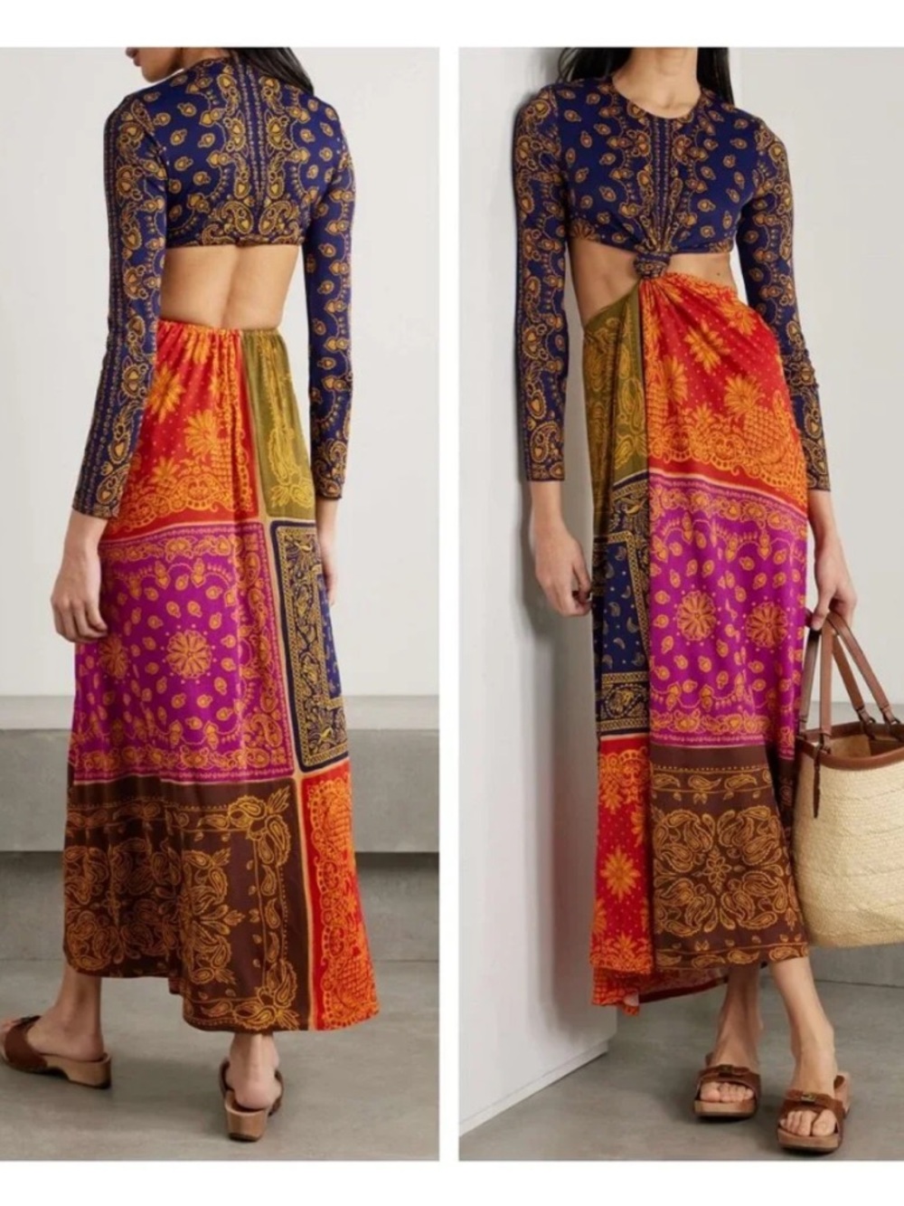 Farm Rio Cutout Patchwork Paisley Maxi Dress